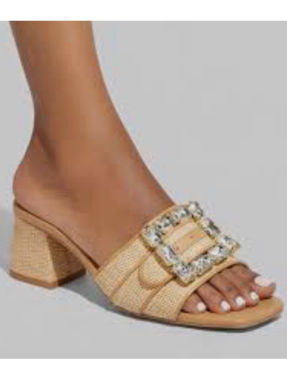 New w/Tags A New Day Kathleen Embellished Rafia Buckle Block Heel Mule Sandals - Picture 5 of 5